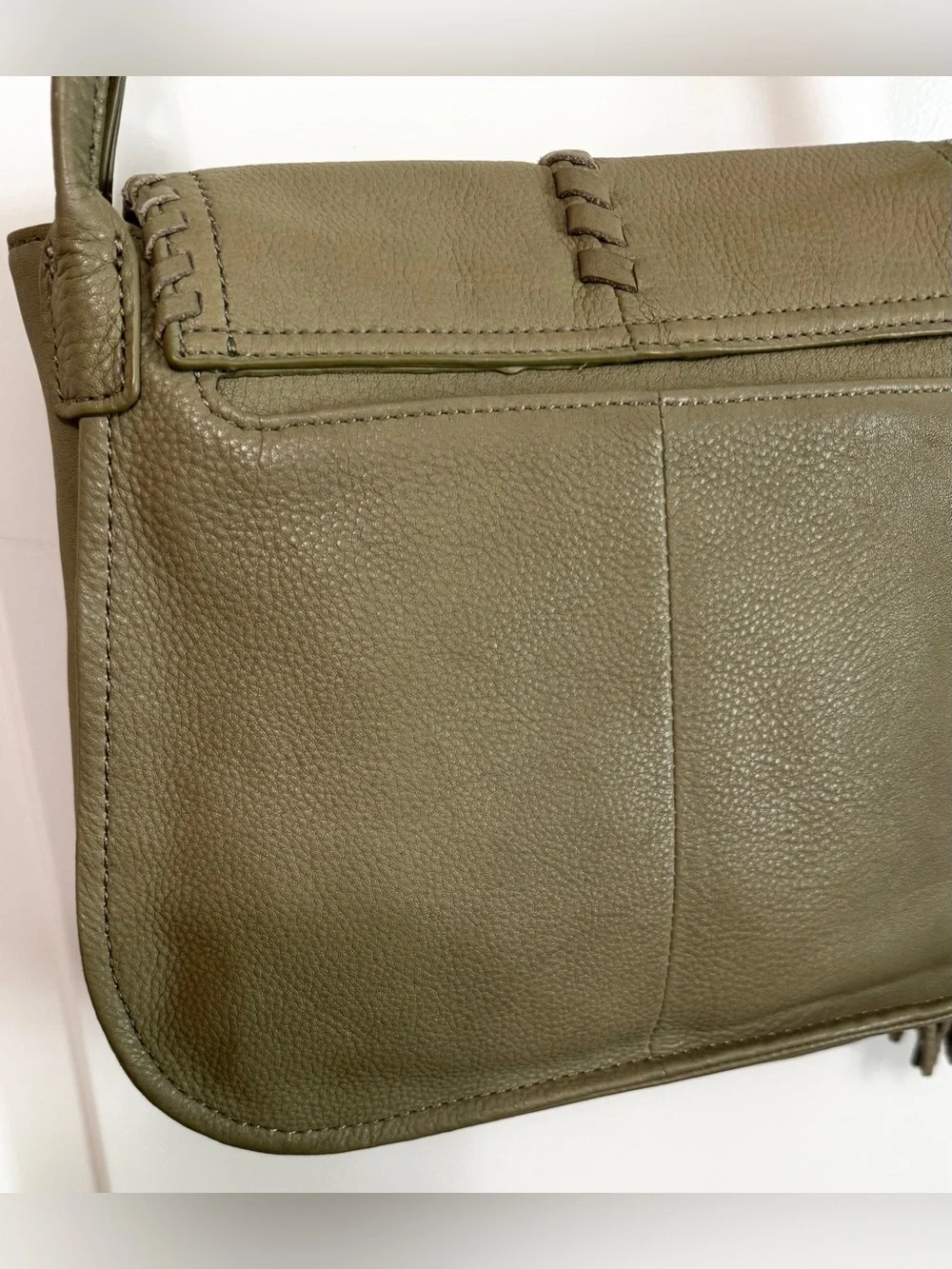 HOBO Brio Olive Leather Whipstitched Tassel Crossbody Bag